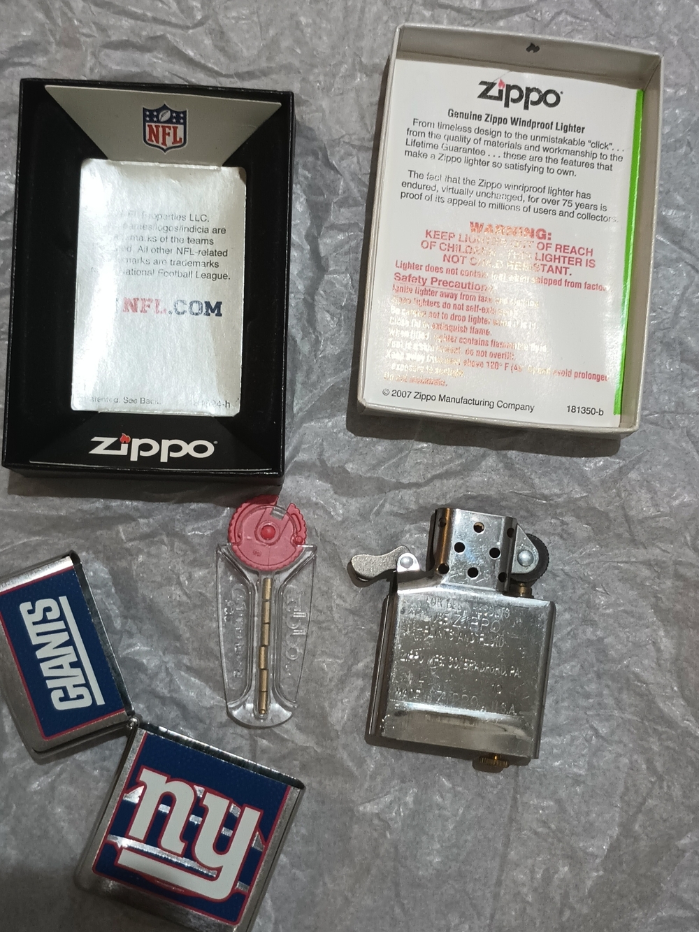 Zippo Silver Windproof Lighter Insert with Blue NY Giants Shell
